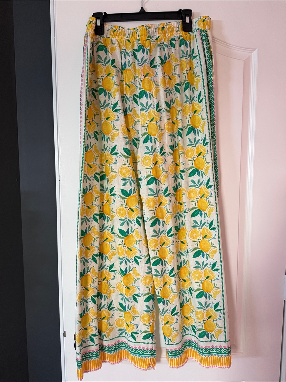 Wide Leg Lemon Print Linen Pants - Picture 3 of 5